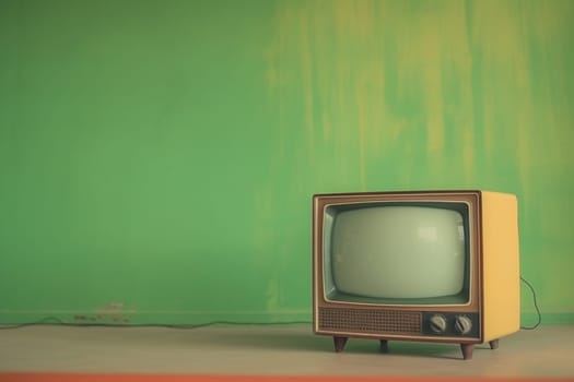 Retro old television on background. 90's concepts. Vintage style filtered photo. Concept on the theme of history, nostalgia, old age. Retro style.