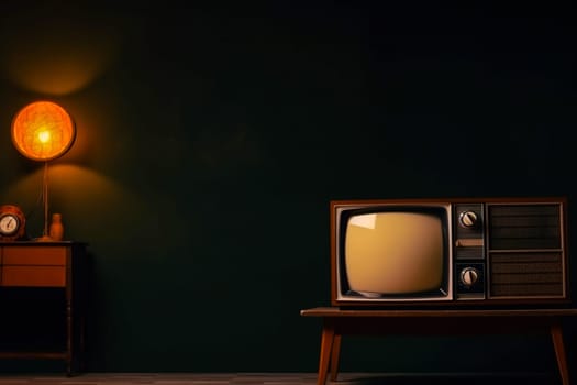 Retro old television on background. 90's concepts. Vintage style filtered photo. Concept on the theme of history, nostalgia, old age. Retro style.