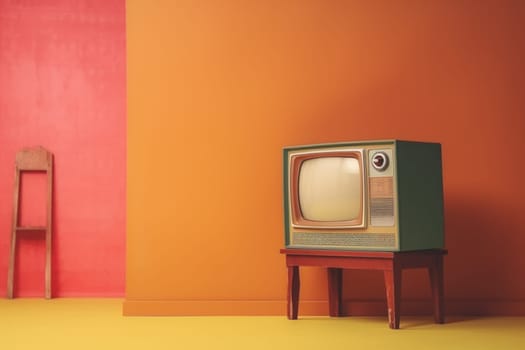 Retro old television on background. 90's concepts. Vintage style filtered photo. Concept on the theme of history, nostalgia, old age. Retro style.