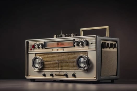 1990s retro radio cassette player on background. 90's concepts. Vintage style filtered photo. Concept on the theme of history, nostalgia, old age. Retro style.