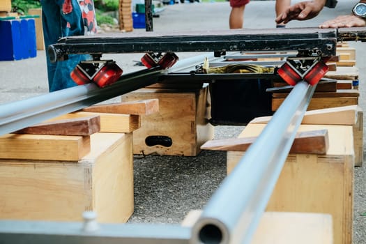 Filming Crew, Close up of camera dolly , Film industry equipment