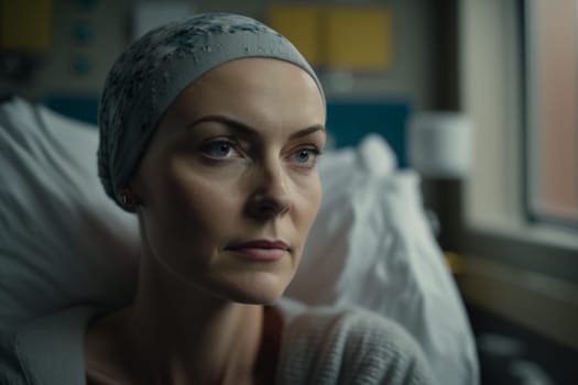 Oncology. Cancer cells. Chemotherapy. Portrait patient feels optimistic, supports sick people, volunteers. Faith in the future. Fighting to win. Treatment and recovery. .