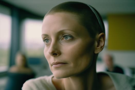 Oncology. Cancer cells. Chemotherapy. Portrait patient feels optimistic, supports sick people, volunteers. Faith in the future. Fighting to win. Treatment and recovery. .