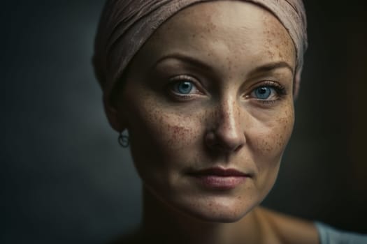 Oncology. Cancer cells. Chemotherapy. Portrait patient feels optimistic, supports sick people, volunteers. Faith in the future. Fighting to win. Treatment and recovery. .