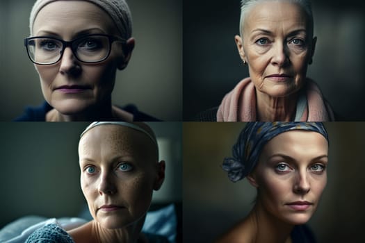 Oncology. Cancer cells. Chemotherapy. Portrait patient feels optimistic, supports sick people, volunteers. Faith in the future. Fighting to win. Treatment and recovery. .