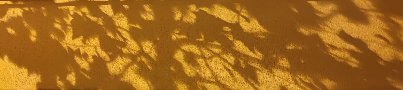 blurred shadow from leaves on yellow plastered wall for horizontal background