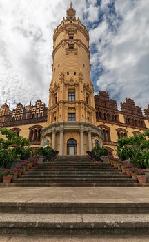 Schwerin Palace, central tower, in the city of Schwerin, capital of the state of Mecklenburg-Vorpommern, Germany 