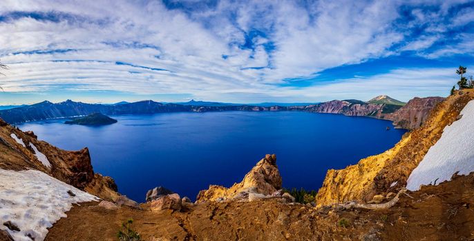 Crater Lake and Wizard Island viewed from south side, near Garfield peak