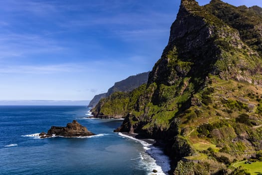 Captivating view of towering cliffs in Madeira, Portugal. Awe-inspiring natural wonder