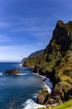 Captivating view of towering cliffs in Madeira, Portugal. Awe-inspiring natural wonder