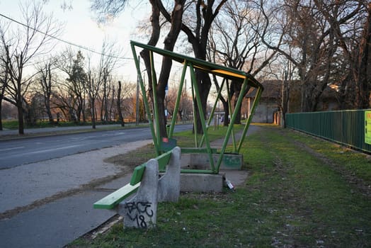 Lonely bus stop of a small town in the winter. High quality photo