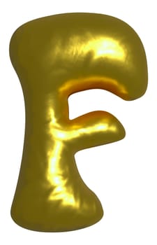 Shiny gold balloon metallic letter F capital, 3D clipart