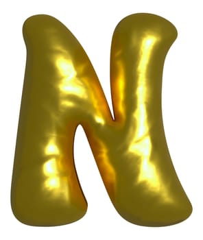 Shiny gold balloon metallic letter N capital, 3D clipart