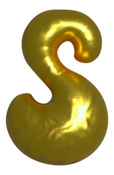 Shiny gold balloon metallic letter S capital, 3D clipart