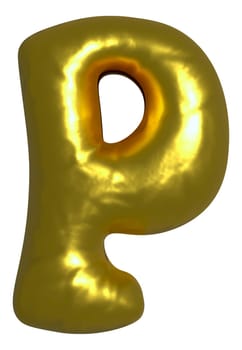 Shiny gold balloon metallic letter P capital, 3D clipart