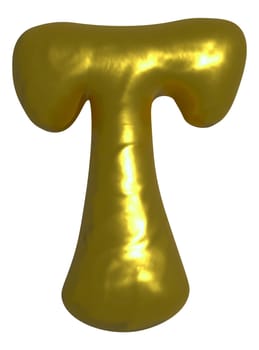 Shiny gold balloon metallic letter T capital, 3D clipart