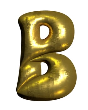 Shiny gold balloon metallic letter B capital, 3D clipart