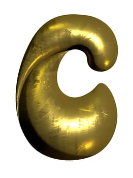 Shiny gold balloon metallic letter C capital, 3D clipart