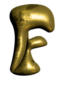Shiny gold balloon metallic letter F capital, 3D clipart