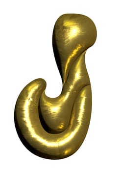 Shiny gold balloon metallic letter J capital, 3D clipart