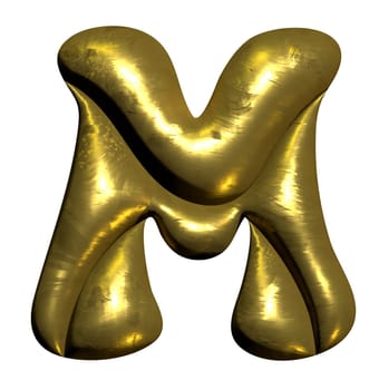 Shiny gold balloon metallic letter M capital, 3D clipart