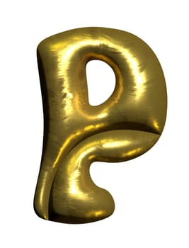 Shiny gold balloon metallic letter P capital, 3D clipart
