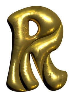 Shiny gold balloon metallic letter R capital, 3D clipart