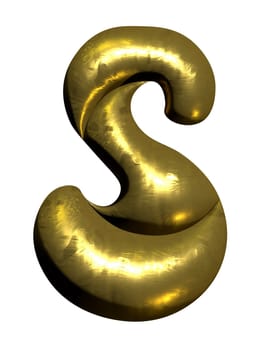 Shiny gold balloon metallic letter S capital, 3D clipart