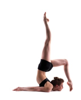 Image of young graceful gymnast isolated on white