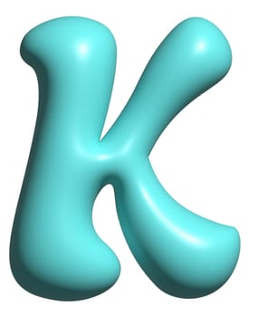 Blue balloon letter K capital, 3D alphabet display font