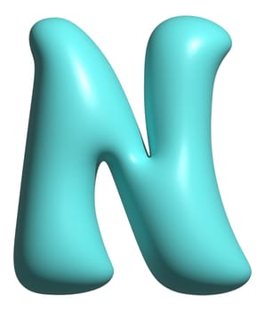 Blue balloon letter N capital, 3D alphabet display font