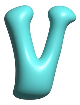 Blue balloon letter V capital, 3D alphabet display font