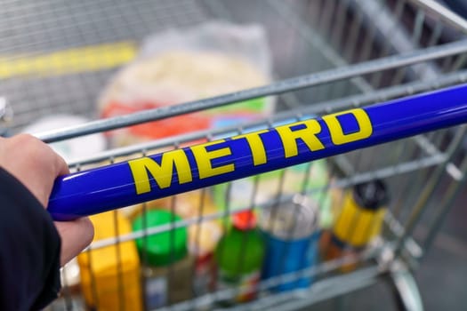 Tyumen, Russia-February 25, 2023: Metro Cash and Carry Store. German global diversified retail and whole sale cash and carry group