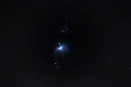 Astrophotography of the emission nebula Orion Nebula M42 with 500mm at 20 seconds exposure in the night sky near Darmstadt, Germany on February 12, 2023 at 10 p.m