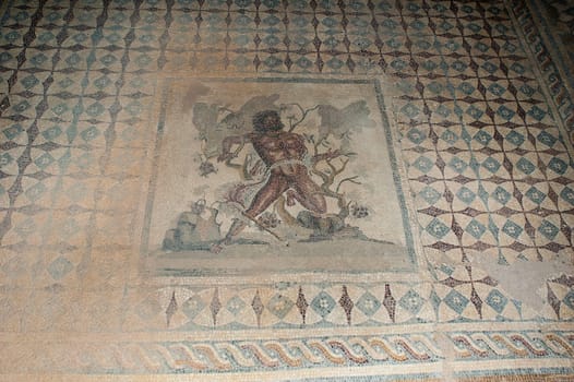 Libya - 10/30/2006: The ancient ruins of Villa Sileen (Silin), home of the Roman Patricians, with its magnificent mosaics.