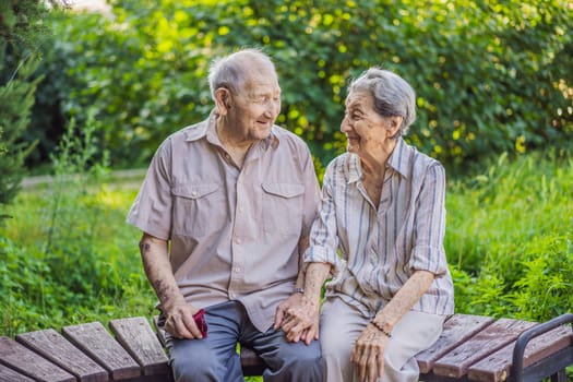 Elderly couple in love. Senior husband and wife holding hands and bonding with true emotions.