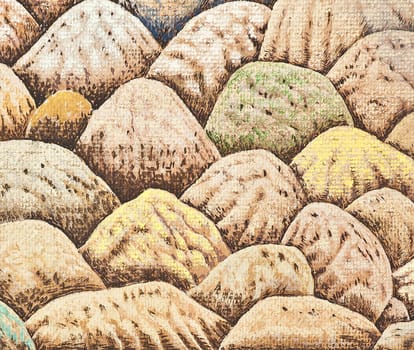 An illustrated design of numerous beige rocks