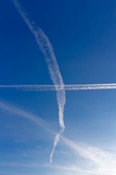 trace of the plane in the sky.