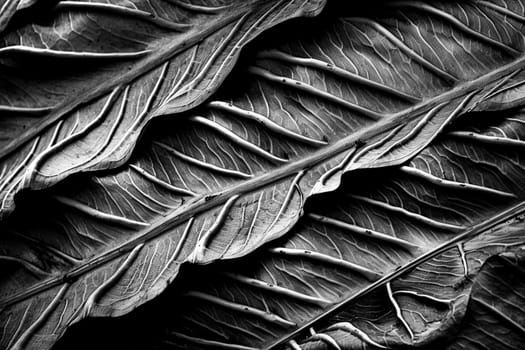 Abstract macro leaf patterns monochrome background. High resolution black and white image.