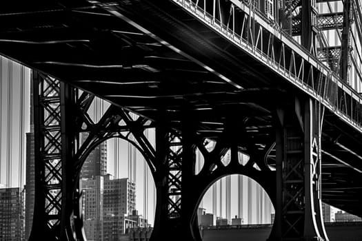 Abstract Bridge close up architectural detail monochrome background. High resolution black and white image.