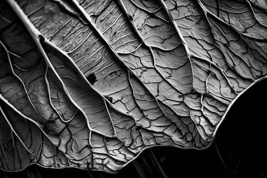 Abstract macro leaf patterns monochrome background. High resolution black and white image.