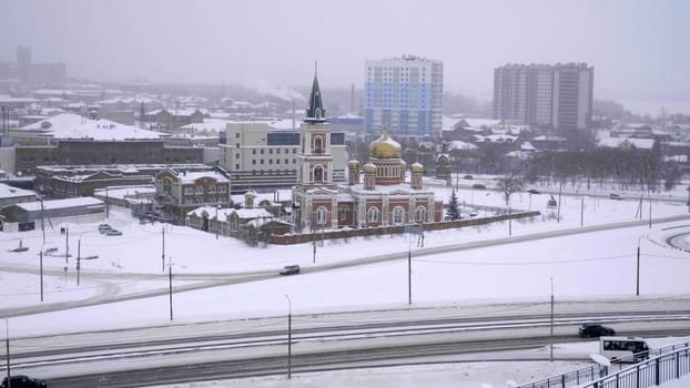 BARNAUL - JANUARY 21 City Barnaul view of the city and church on January 21, 2020 in Barnaul, Russia.