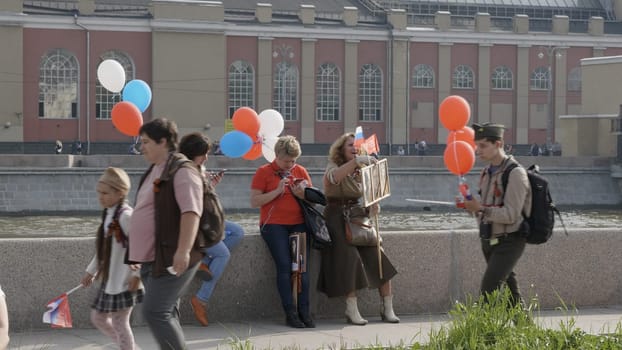 MOSCOW, RUSSIA , May 09, 2019: Over one million people of all ages take part in the Immortal Regiment parade celebrating the memory of loved ones fallen in WWII after the state Victory Parade.