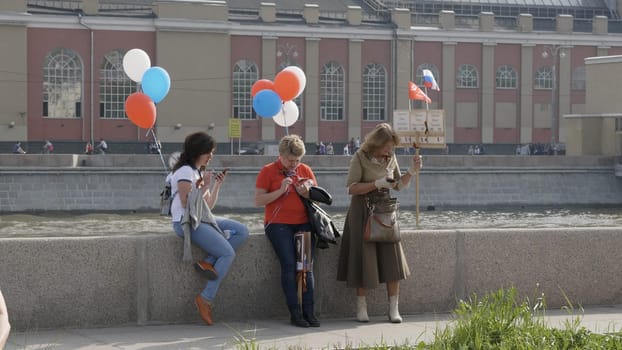 MOSCOW, RUSSIA , May 09, 2019: Over one million people of all ages take part in the Immortal Regiment parade celebrating the memory of loved ones fallen in WWII after the state Victory Parade.