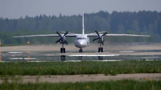KUBINKA, RUSSIA - May, 15, 2021: Takeoff of An-30 STRIZHI Aerobatic Team 30TH Anniversary Event.