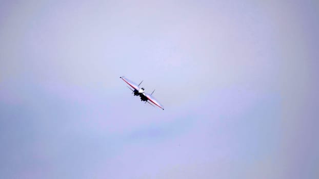 Moscow Russia Zhukovsky Airfield 25 July 2021: Aerobatic teams Russian Knights on planes Su-35 of the international aerospace salon MAKS-2021.