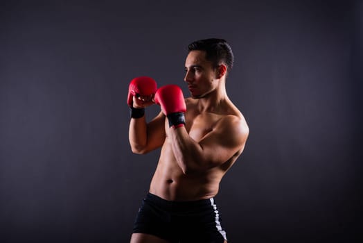 Professional athlete boxer in red gloves isolated on studio. Sport, competition concept.