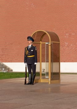 MOSCOW, RUSSIA - JUNE 18: Eternal Flame, Tomb Of The Unknown Soldier in Moscow on June 18, 2017 in Kremlin, Russia.