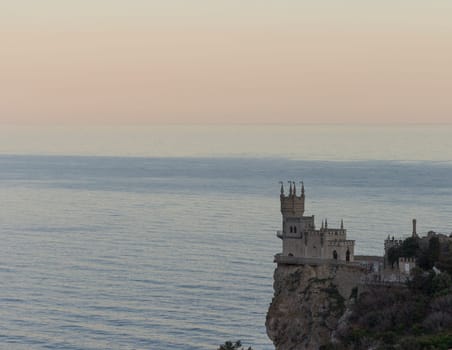 Well-known Swallow's Nest castle on the rock in the Black Sea in Crimea, Russia.