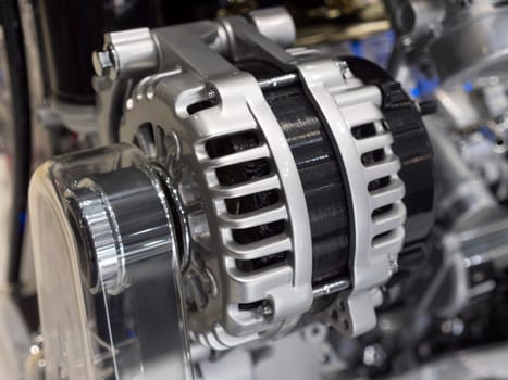 Close up detail of tuned car engine.